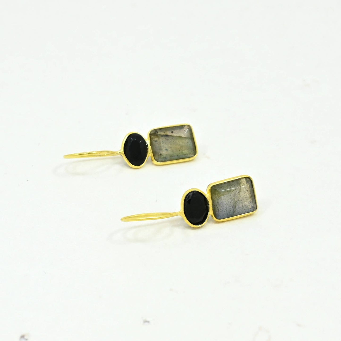 Boucles d'oreilles Ginevra Or Argent 925 - Labradorite & Onyx Noir