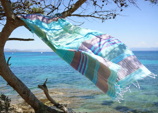FOUTA EN COTON BIOLOGIQUE - Collection SUD - Couleur AQUA