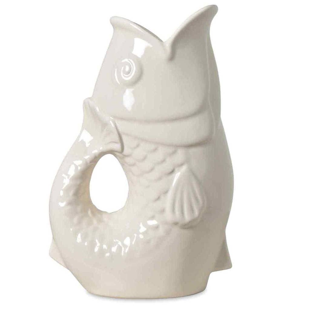 Vase pichet poisson gm blanc cassé L16,5 P11 H25,3cm