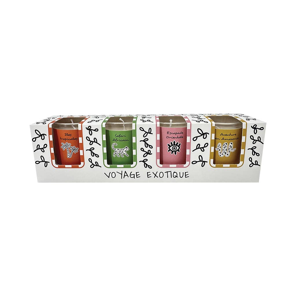 Coffret de 4 bougies voyage exotique D5,2 H6,2cm