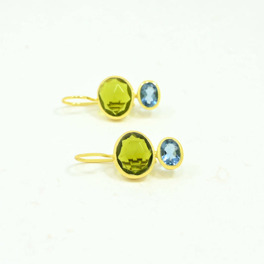 Boucles d'oreilles Primrose plaquées or - Tourmaline verte et Iolite