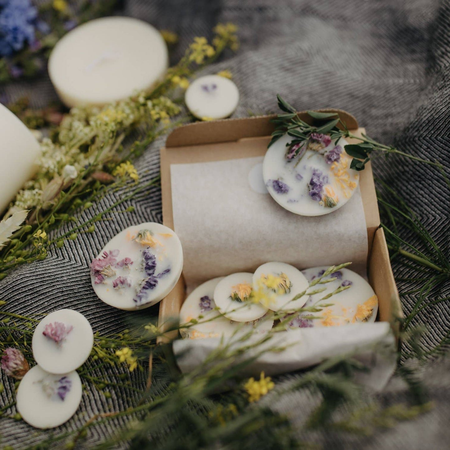 Rondes de cire de soja parfumées aux fleurs sauvages