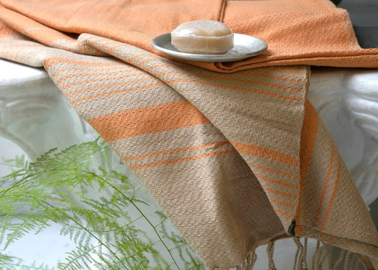 FOUTA EN COTON BIOLOGIQUE - SAND - Couleur SABLE & CURCUMA