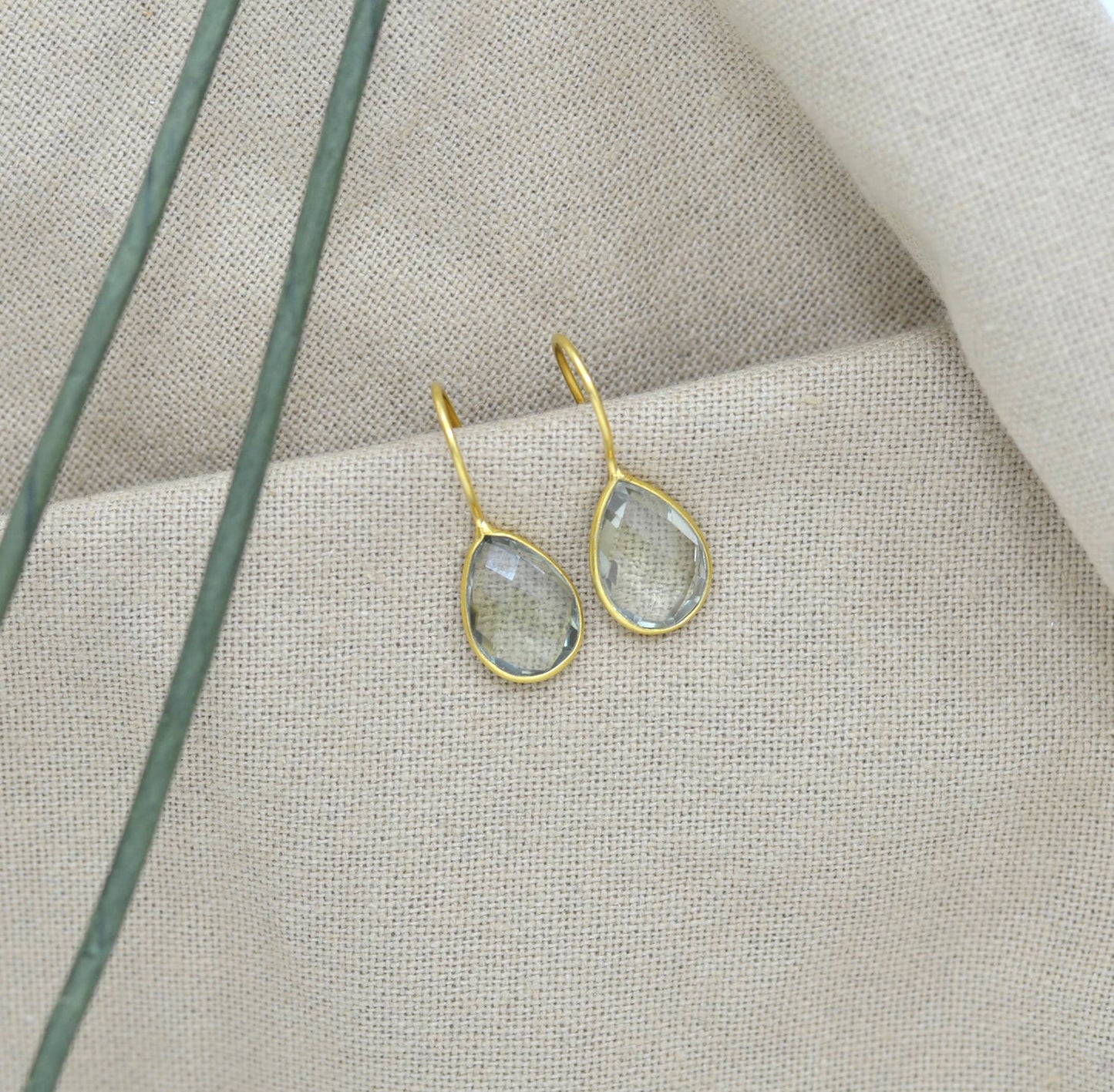 Boucle d'oreille en forme de larme en or et argent 925 - Améthyste verte