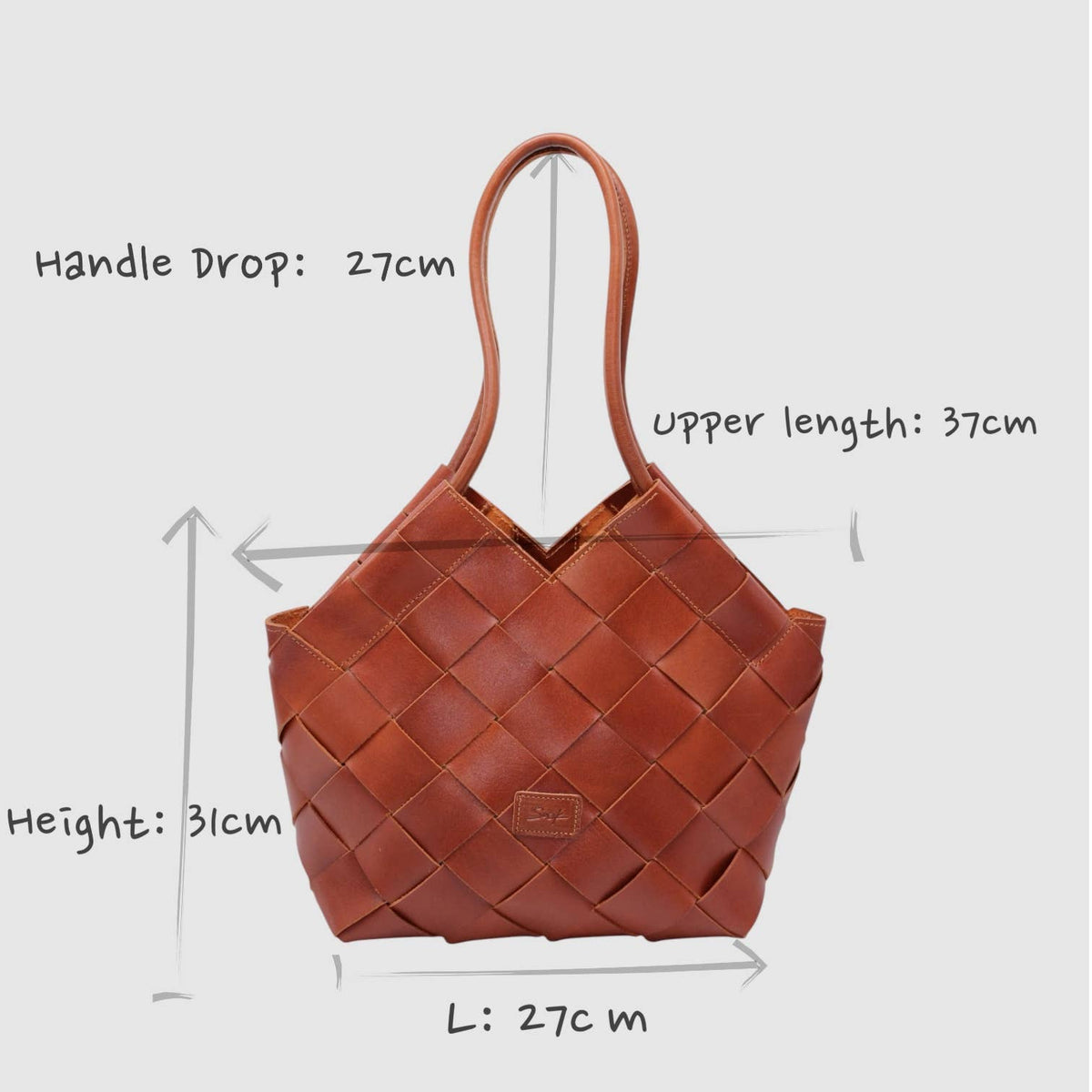 FW26 Beth - Sac cabas tressé en cuir fait main, coupe en V, caramel