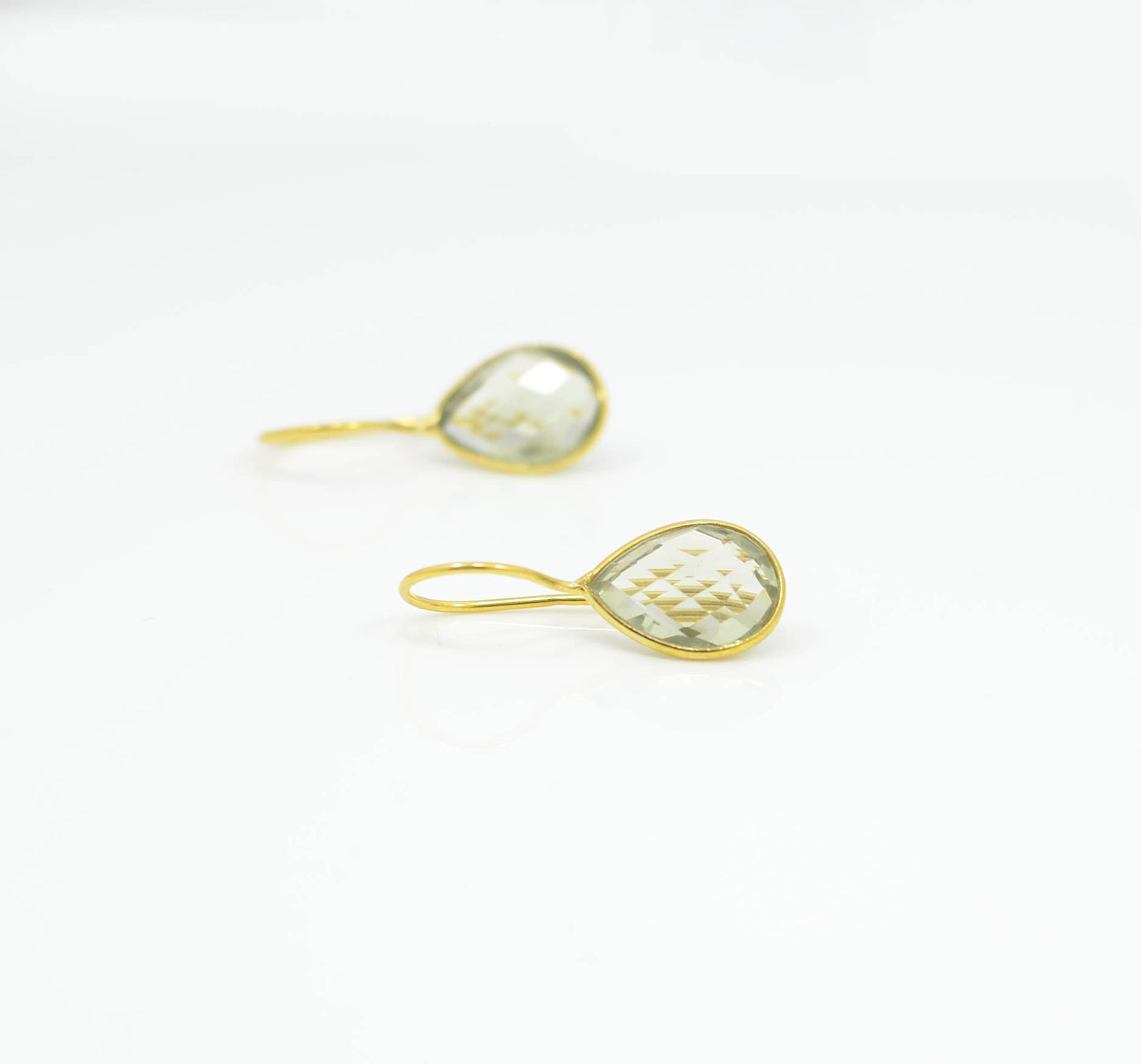 Boucle d'oreille en forme de larme en or et argent 925 - Améthyste verte