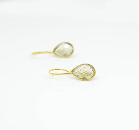 Boucle d'oreille en forme de larme en or et argent 925 - Améthyste verte