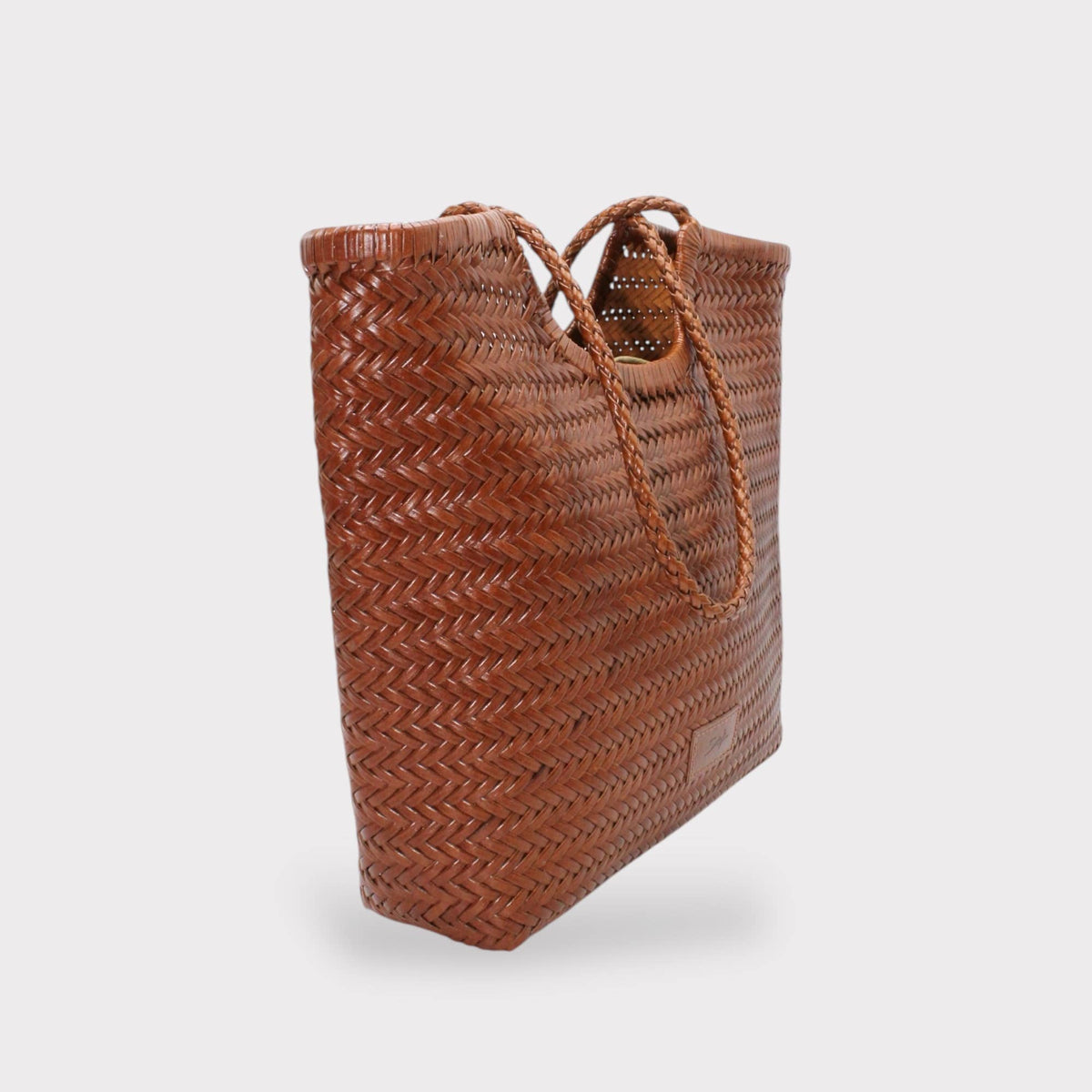Sac cabas tissé artisanal en cuir caramel - Sook Stainable