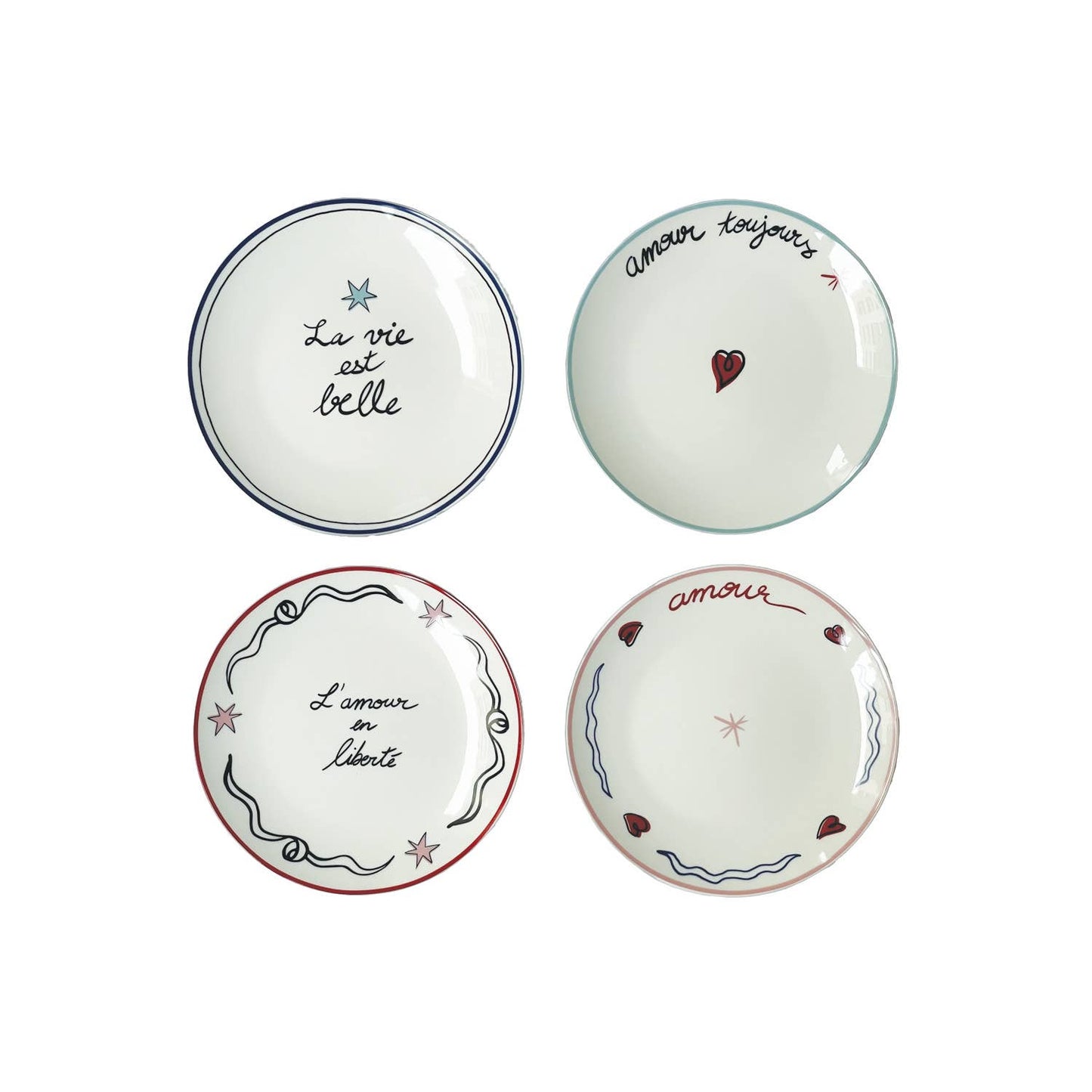 Set de 4 assiettes dessert amour en liberté D19cm