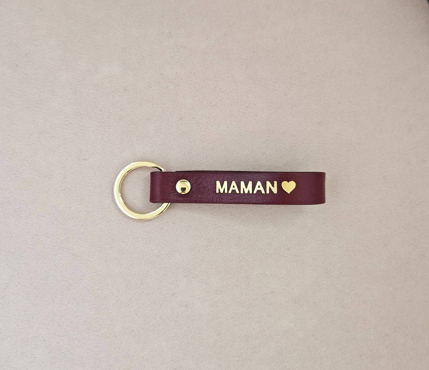 Porte-clé cuir  papa/maman : Corail / Français / PAPA ♥