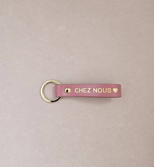 Porte-clé cuir  sweet home / chez nous: Vieux rose / Français / CHEZ NOUS ♥