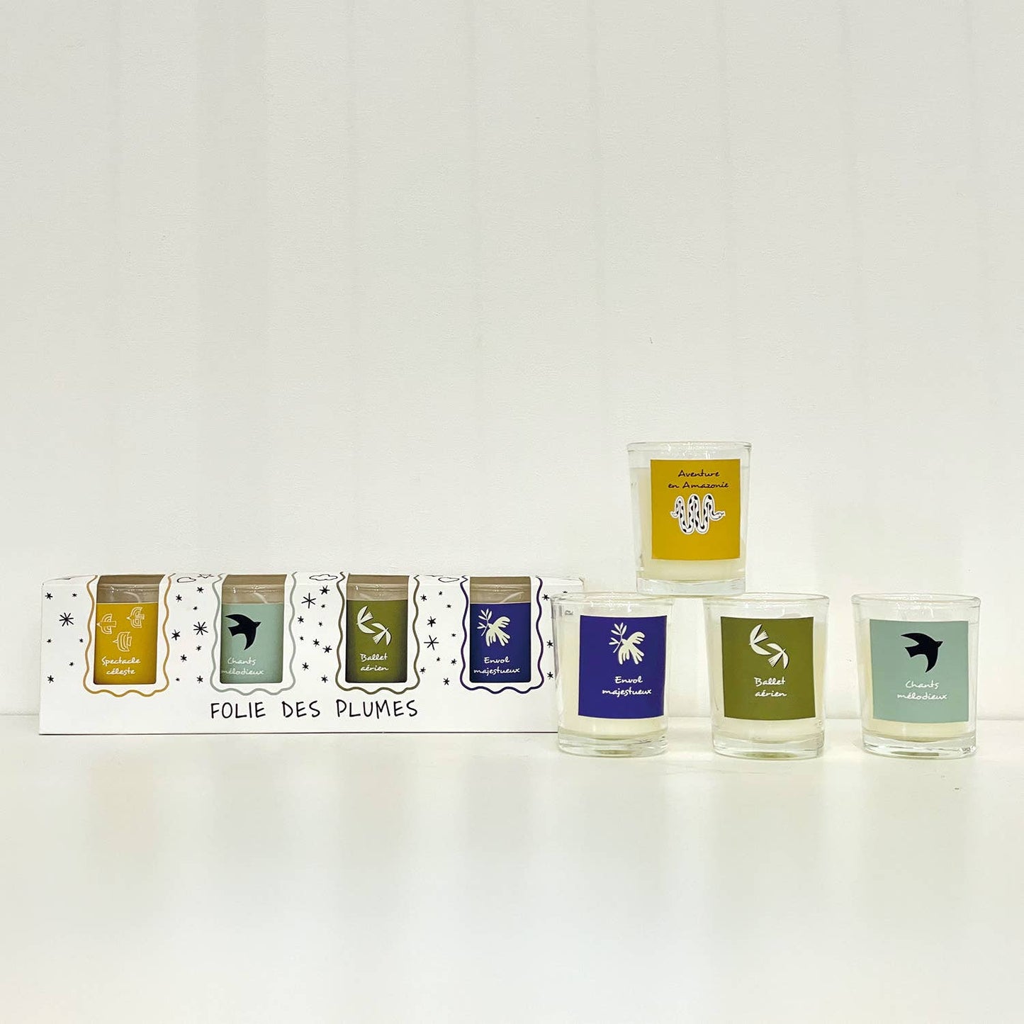 Coffret de 4 bougies folie des plumes D5,2 H6,2cm