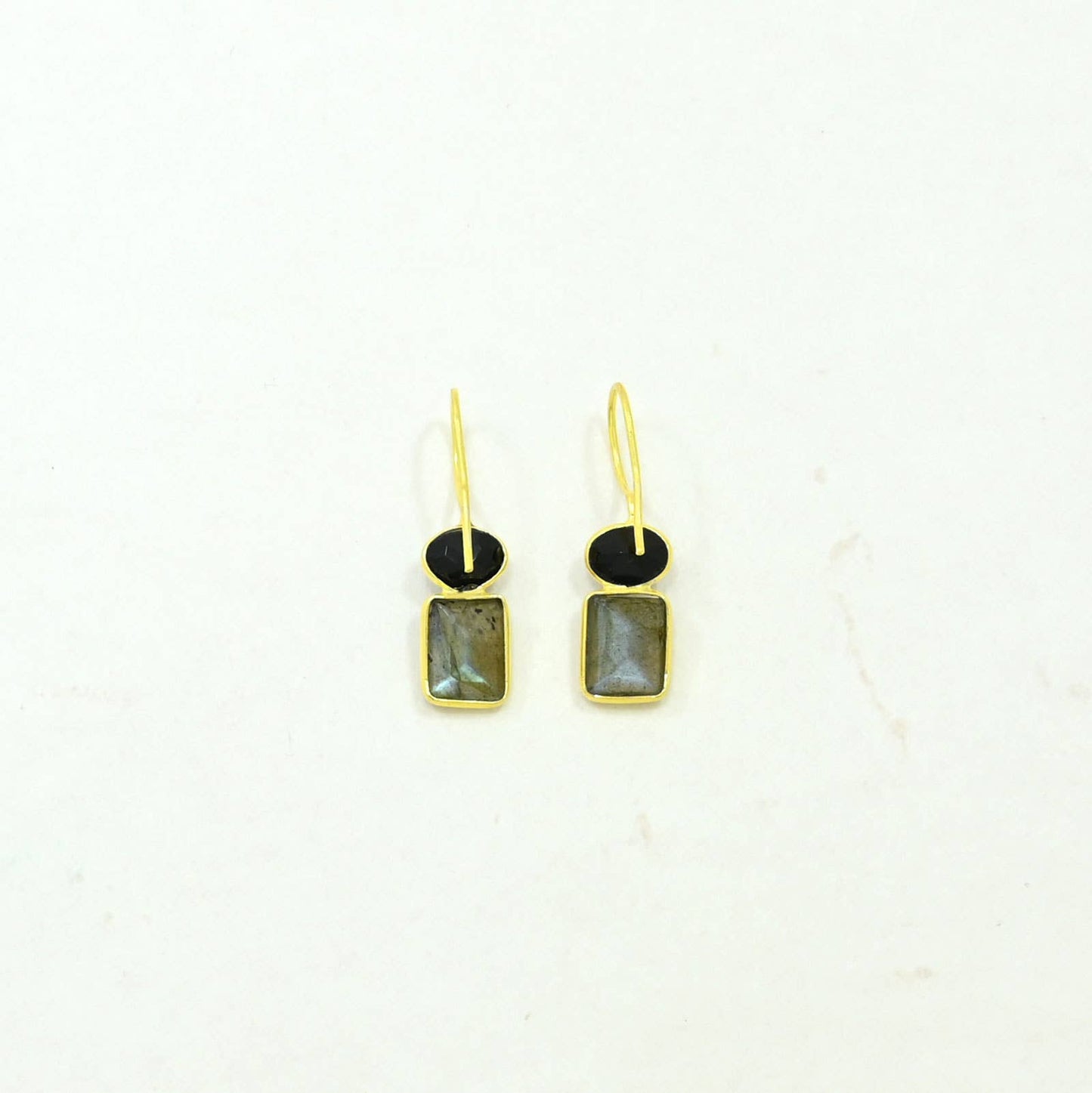 Boucles d'oreilles Ginevra Or Argent 925 - Labradorite & Onyx Noir