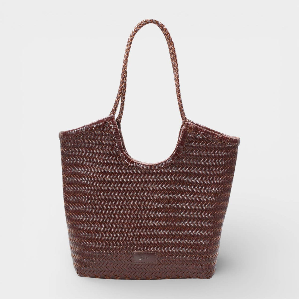 Sac cabas tissé artisanal en cuir caramel - Sook Stainable