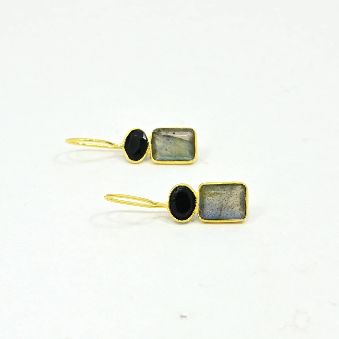 Boucles d'oreilles Ginevra Or Argent 925 - Labradorite & Onyx Noir