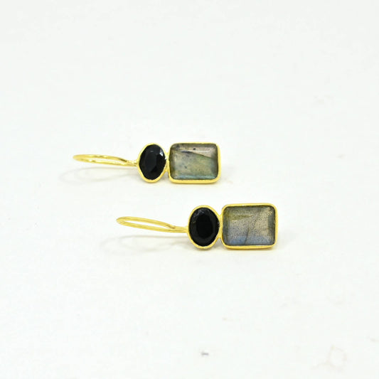 Boucles d'oreilles Ginevra Or Argent 925 - Labradorite & Onyx Noir