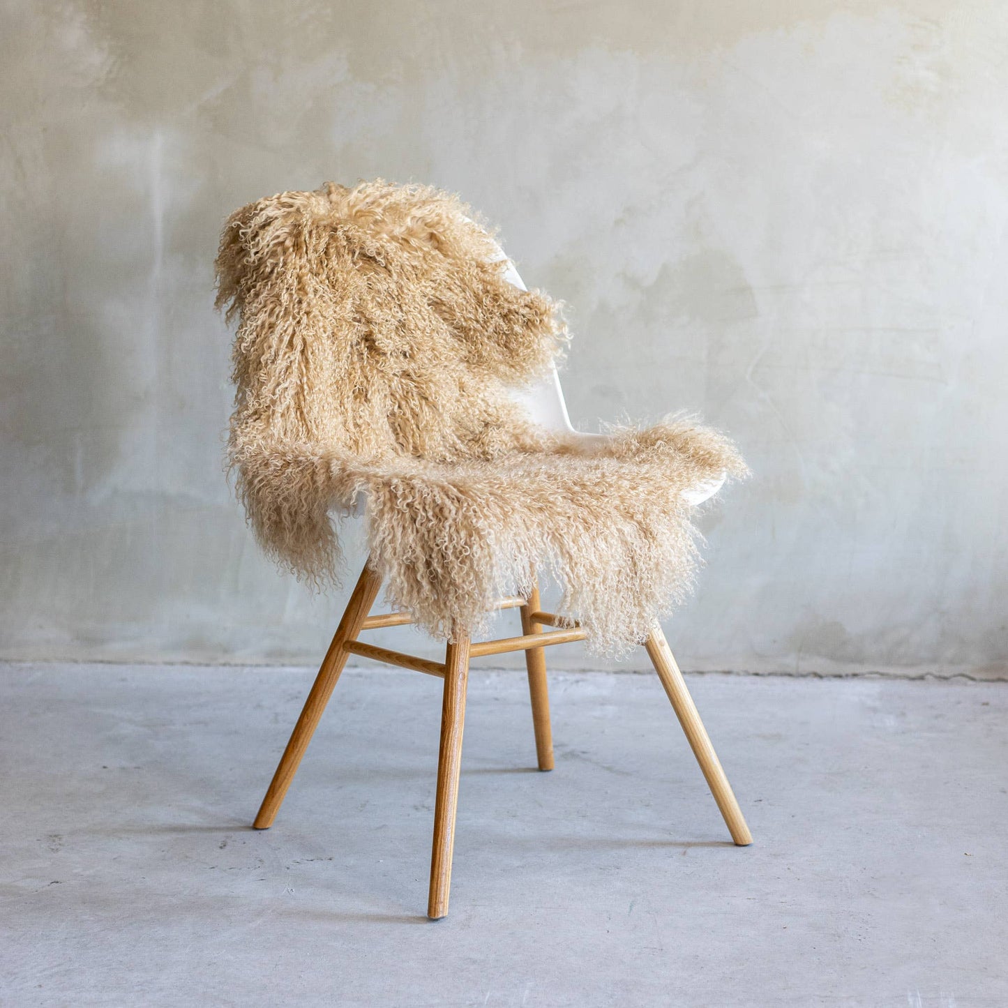 Tapis en peau de mouton bouclée tibétaine | 14 styles teints | env. 100 cm: Camel
