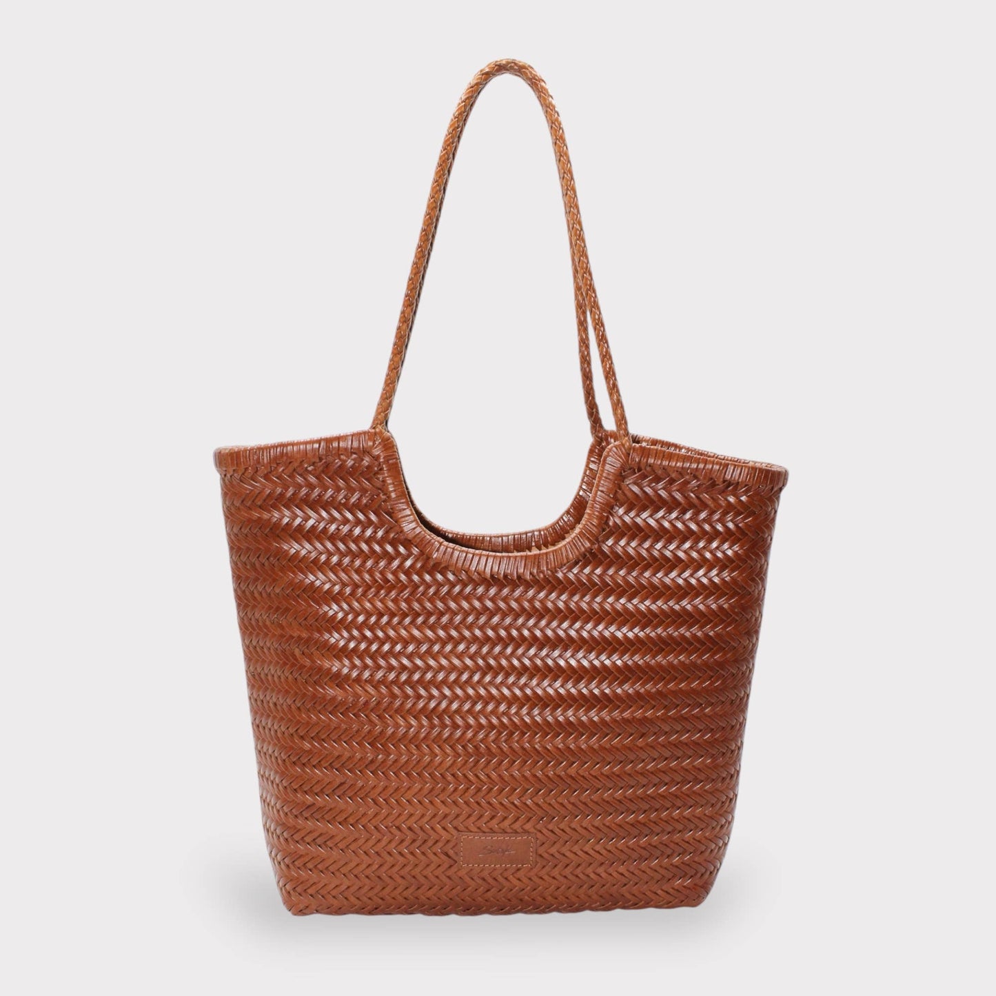 Sac cabas tissé artisanal en cuir caramel - Sook Stainable