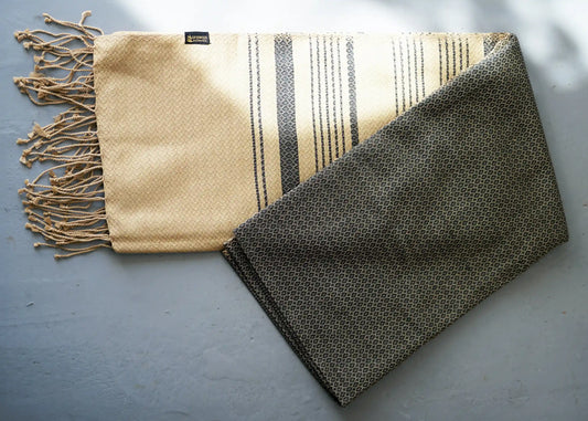 FOUTA EN COTON BIOLOGIQUE - SAND- Couleur SABLE & CENDRE
