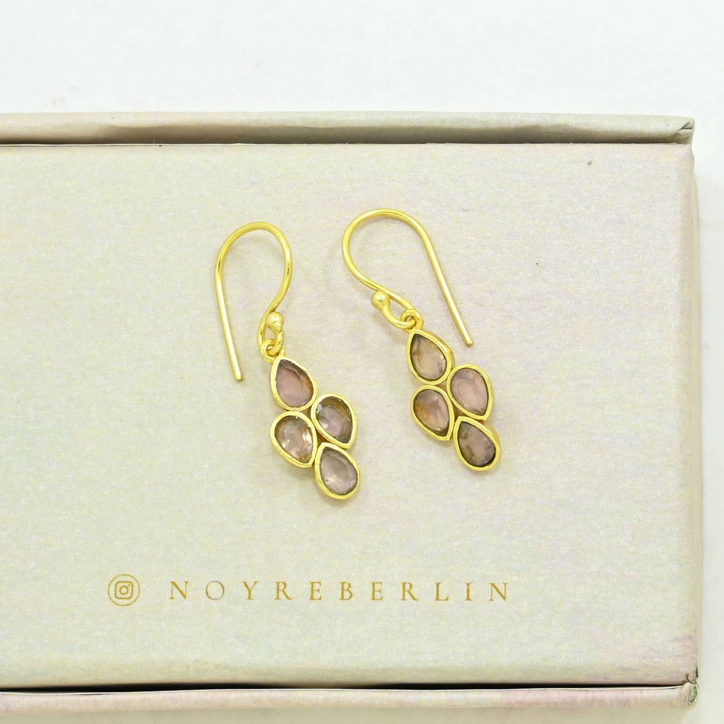 Boucles d'oreilles Alison plaquées or - Quartz rose