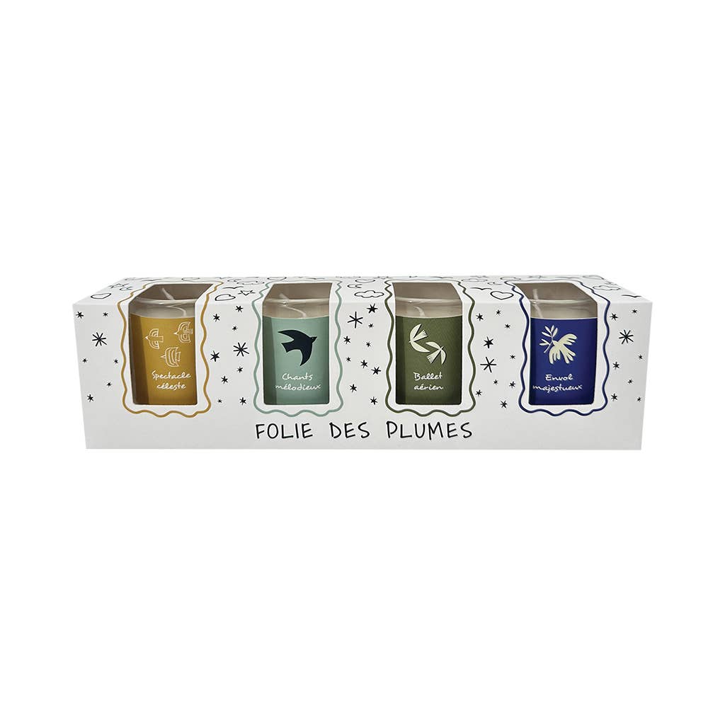 Coffret de 4 bougies folie des plumes D5,2 H6,2cm