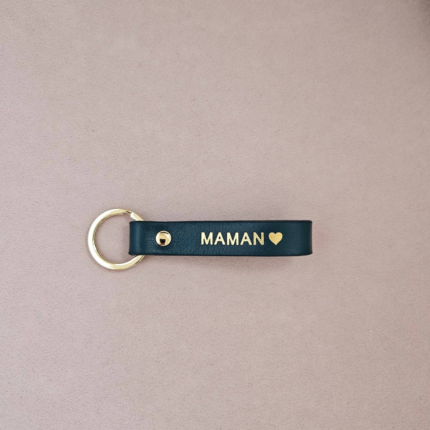 Porte-clé cuir  papa/maman : Vieux rose / Français / MAMAN ♥