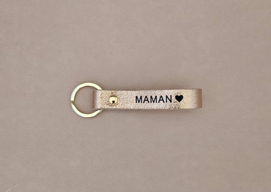 Porte-clé cuir  papa/maman : Champagne / Français / MAMAN ♥