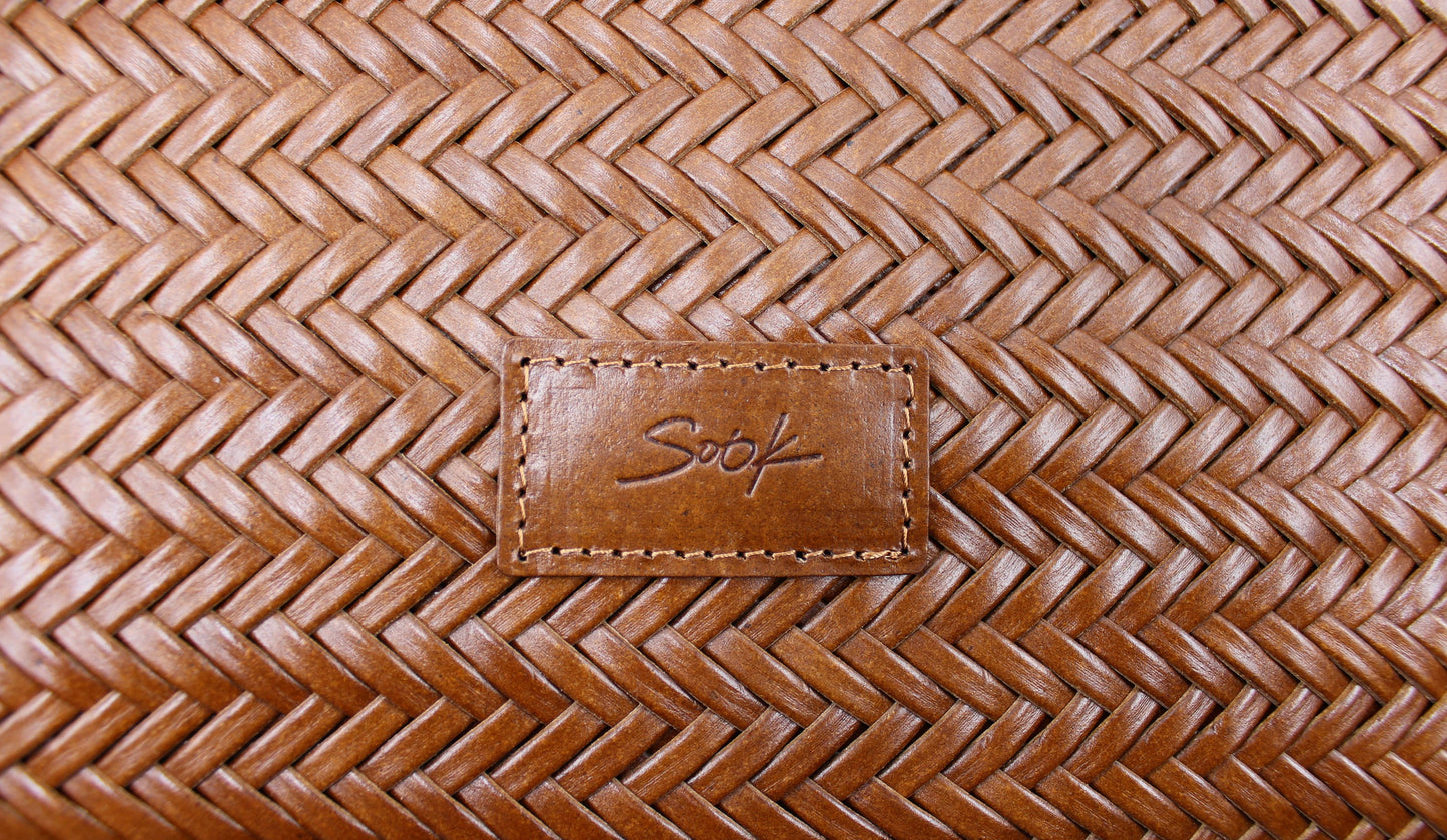 Sac cabas tissé artisanal en cuir caramel - Sook Stainable