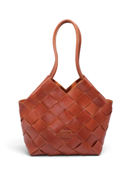 FW26 Beth - Sac cabas tressé en cuir fait main, coupe en V, caramel