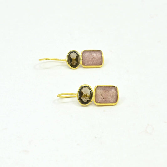 Boucle d'oreille Ginevra Or Argent 925 - Fraise & Quartz Fumé